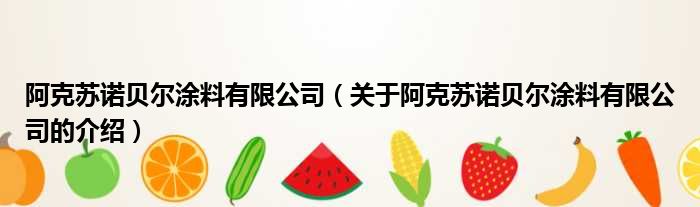阿克苏诺贝尔涂料有限公司（关于阿克苏诺贝尔涂料有限公司的介绍）