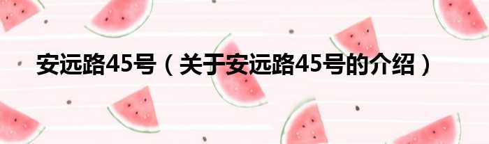 安远路45号（关于安远路45号的介绍）