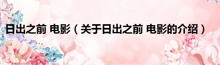 日出之前 电影（关于日出之前 电影的介绍）
