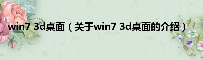 win7 3d桌面（关于win7 3d桌面的介绍）