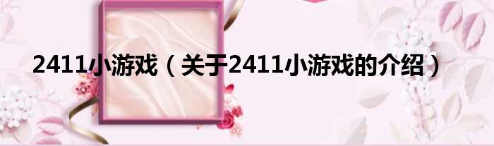 2411小游戏（关于2411小游戏的介绍）