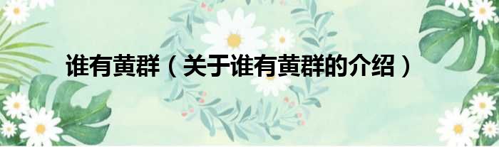 谁有黄群（关于谁有黄群的介绍）