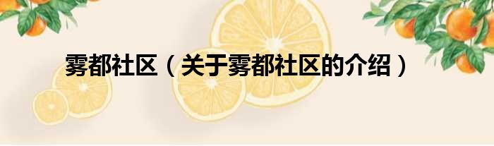 雾都社区（关于雾都社区的介绍）