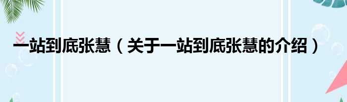 一站到底张慧（关于一站到底张慧的介绍）