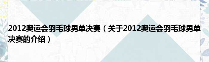 2012奥运会羽毛球男单决赛（关于2012奥运会羽毛球男单决赛的介绍）