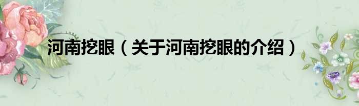 河南挖眼（关于河南挖眼的介绍）