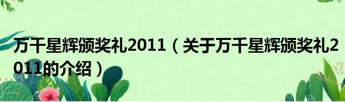 万千星辉颁奖礼2011（关于万千星辉颁奖礼2011的介绍）