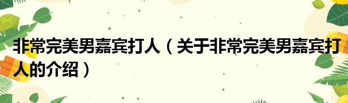 非常完美男嘉宾打人（关于非常完美男嘉宾打人的介绍）