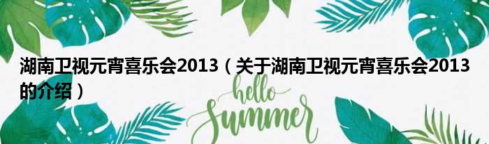 湖南卫视元宵喜乐会2013（关于湖南卫视元宵喜乐会2013的介绍）