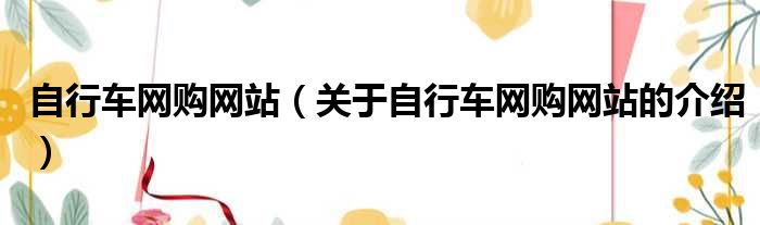 自行车网购网站（关于自行车网购网站的介绍）