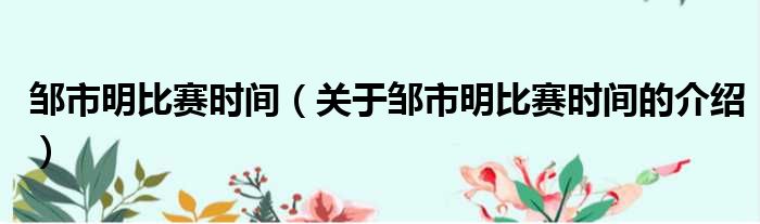 邹市明比赛时间（关于邹市明比赛时间的介绍）