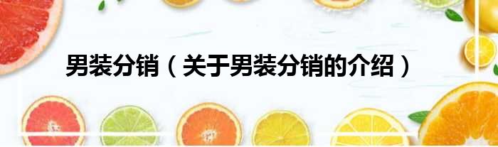 男装分销（关于男装分销的介绍）