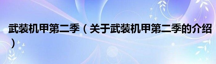 武装机甲第二季（关于武装机甲第二季的介绍）