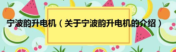宁波韵升电机（关于宁波韵升电机的介绍）