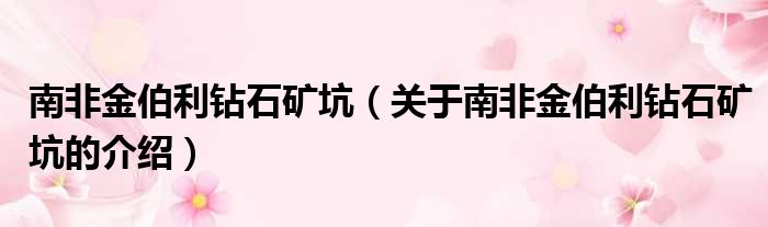 南非金伯利钻石矿坑（关于南非金伯利钻石矿坑的介绍）