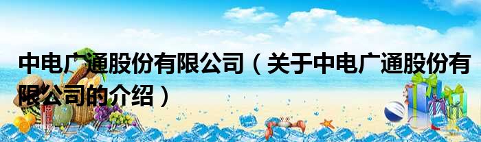 中电广通股份有限公司（关于中电广通股份有限公司的介绍）