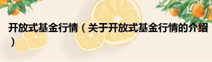 开放式基金行情（关于开放式基金行情的介绍）