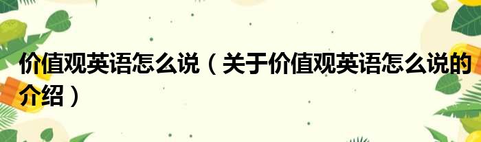 价值观英语怎么说（关于价值观英语怎么说的介绍）