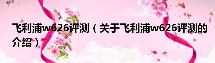 飞利浦w626评测（关于飞利浦w626评测的介绍）