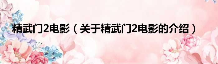 精武门2电影（关于精武门2电影的介绍）