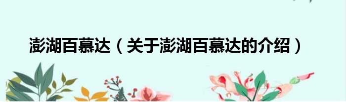 澎湖百慕达（关于澎湖百慕达的介绍）