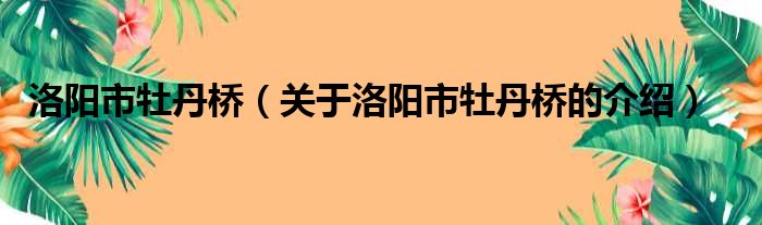 洛阳市牡丹桥（关于洛阳市牡丹桥的介绍）
