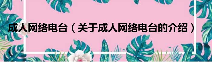 成人网络电台（关于成人网络电台的介绍）