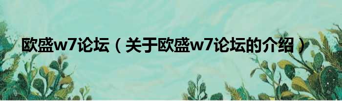 欧盛w7论坛（关于欧盛w7论坛的介绍）