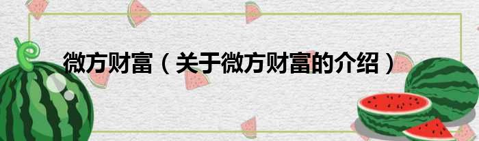 微方财富（关于微方财富的介绍）