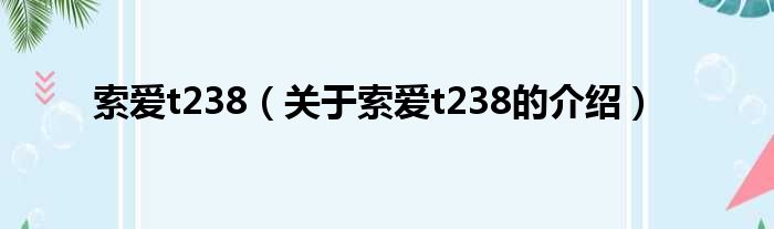 索爱t238（关于索爱t238的介绍）