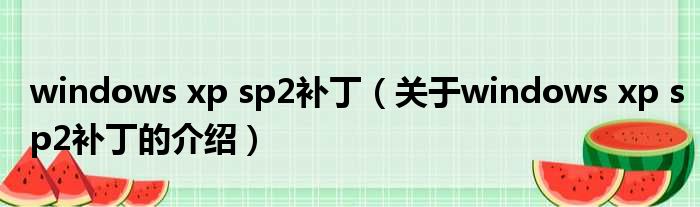 windows xp sp2补丁（关于windows xp sp2补丁的介绍）
