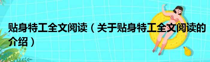 贴身特工全文阅读（关于贴身特工全文阅读的介绍）