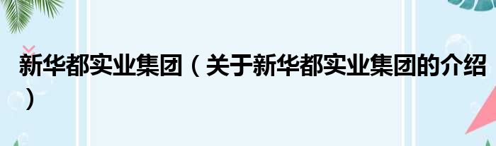 新华都实业集团（关于新华都实业集团的介绍）