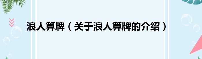 浪人算牌（关于浪人算牌的介绍）