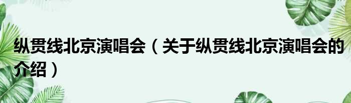 纵贯线北京演唱会（关于纵贯线北京演唱会的介绍）