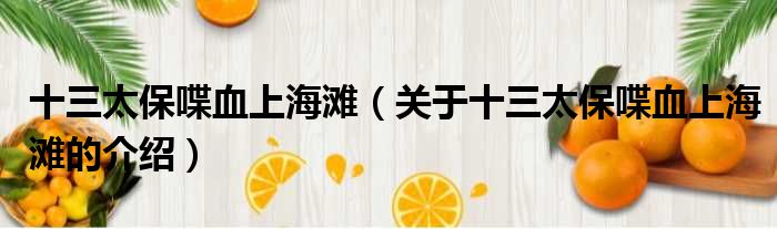 十三太保喋血上海滩（关于十三太保喋血上海滩的介绍）