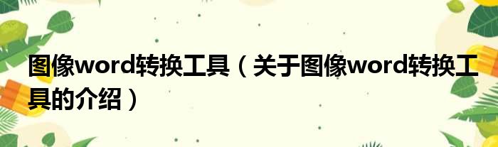 图像word转换工具（关于图像word转换工具的介绍）