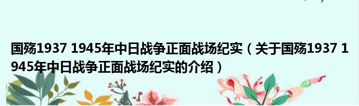 国殇1937 1945年中日战争正面战场纪实（关于国殇1937 1945年中日战争正面战场纪实的介绍）