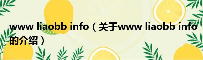 www liaobb info（关于www liaobb info的介绍）