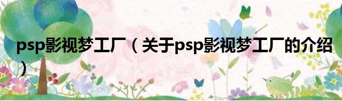 psp影视梦工厂（关于psp影视梦工厂的介绍）