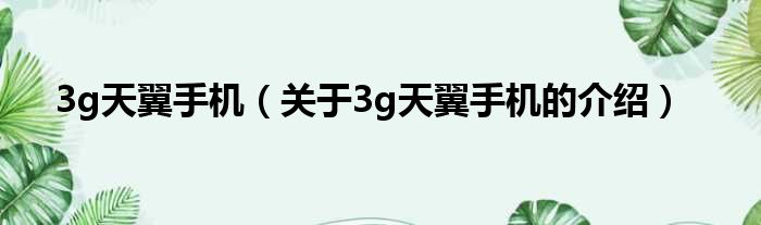 3g天翼手机（关于3g天翼手机的介绍）