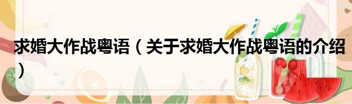 求婚大作战粤语（关于求婚大作战粤语的介绍）