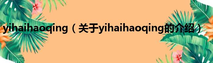 yihaihaoqing（关于yihaihaoqing的介绍）