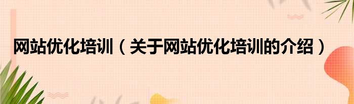 网站优化培训（关于网站优化培训的介绍）