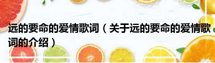 远的要命的爱情歌词（关于远的要命的爱情歌词的介绍）