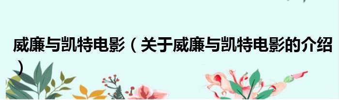 威廉与凯特电影（关于威廉与凯特电影的介绍）