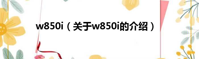 w850i（关于w850i的介绍）