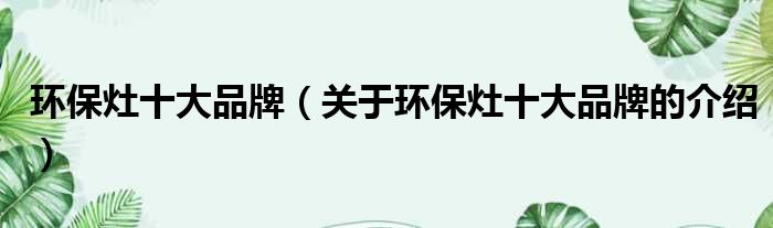 环保灶十大品牌（关于环保灶十大品牌的介绍）