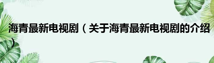 海青最新电视剧（关于海青最新电视剧的介绍）