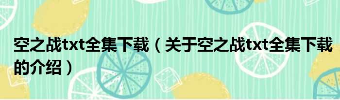 空之战txt全集下载（关于空之战txt全集下载的介绍）